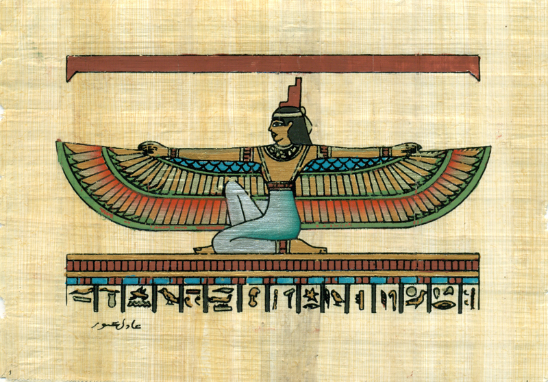 Winged Maat Papyrus Painting, 4.25
