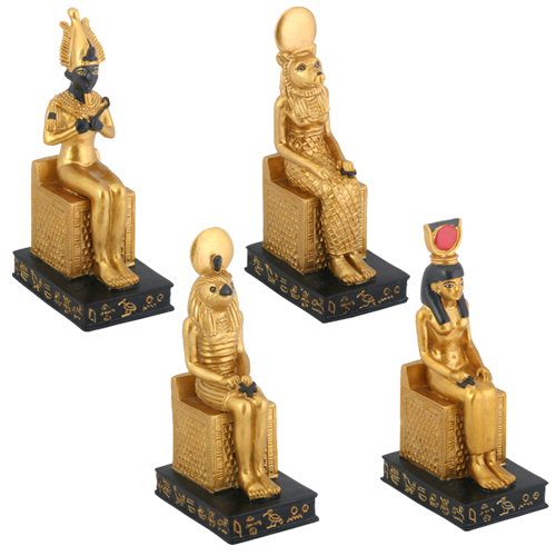 Sitting Ancient Egyptian God/Goddess Figurine, 3.75H, Set of 4