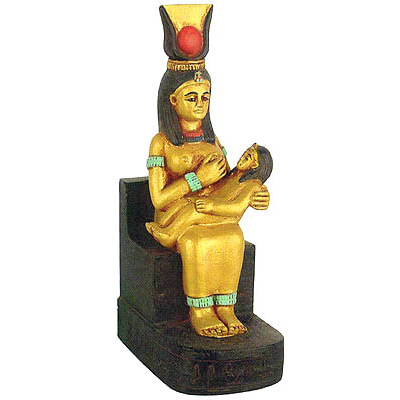 Seated Isis Nursing Horus Figurine, 3.75H