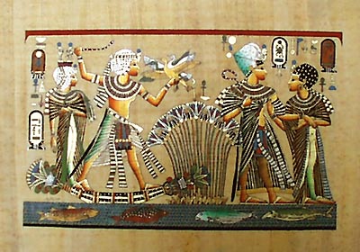 King Tut & Queen Hunting - Papyrus Painting, 12x16