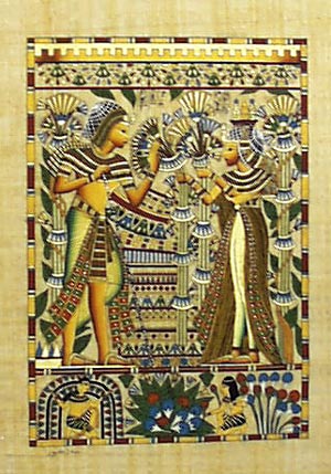 King Tut & Queen Hunting 24x16 Papyrus Painting