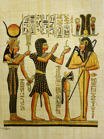 Setti I the Priest and Hathor 12x16, Papyrus Painting