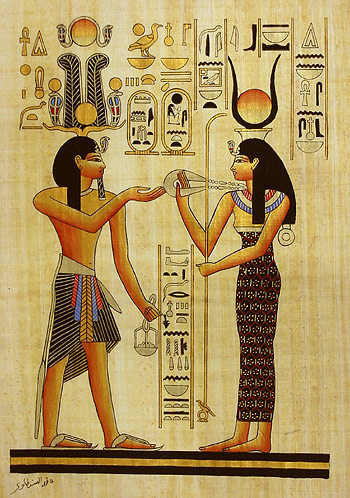 Isis and Ramsess II 12x16, Papyrus Painting