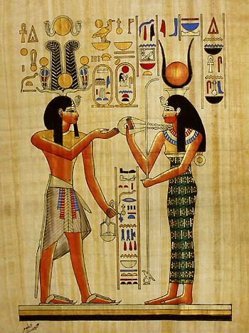 Isis and Ramsess II 16x12, Papyrus Painting