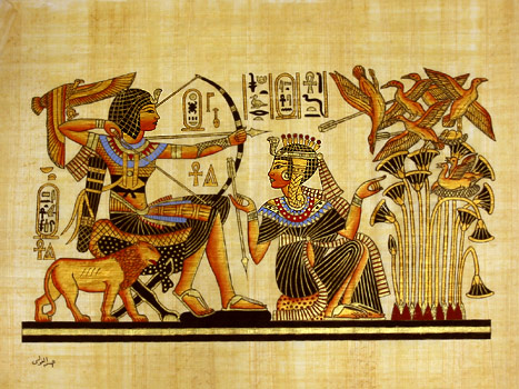 King Tutankhamun & Queen Hunting - Papyrus Painting, 12x16