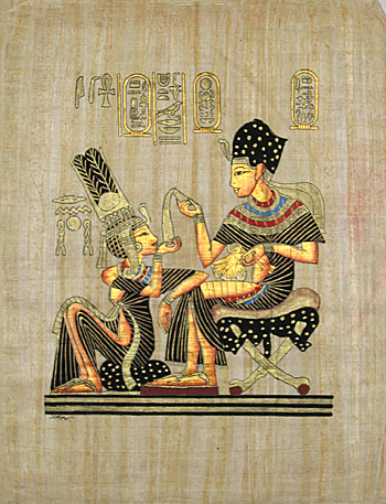 King Tutankhamon & His Wife 12x16, Papyrus Painting