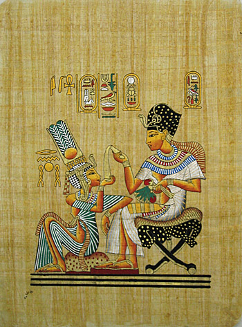 King Tutankhamon & His Wife 12x16, Papyrus Painting