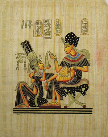 King Tutankhamon & His Wife 12x16, Papyrus Painting