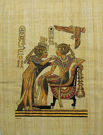 King Tutankhamon & His Wife 16x12, Papyrus Painting