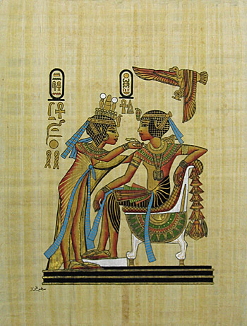 King Tutankhamon & His Wife 16x12, Papyrus Painting