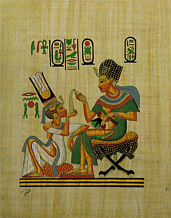 King Tutankhamon & His Wife 16x12, Papyrus Painting