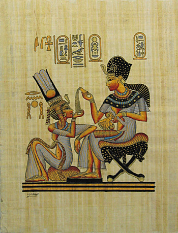 King Tutankhamon & His Wife 16x12, Papyrus Painting