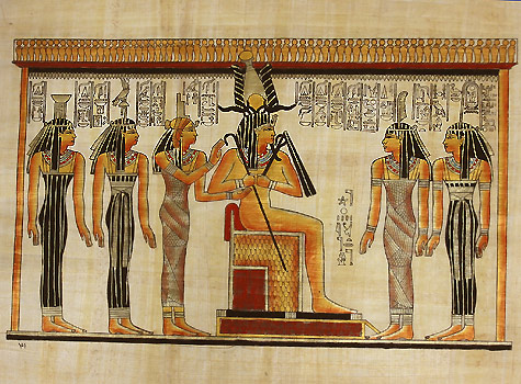 Osiris and Five Goddesses 12x16 Papyrus Painting