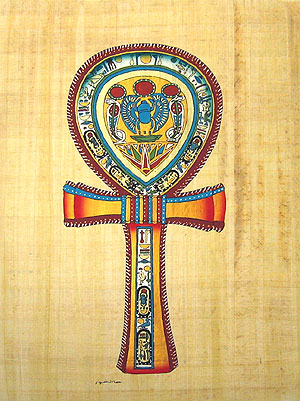 Ankh with Symbols, 16x12 Papyrus Painting