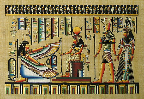 Queen Nefertiti guided by God Horus, 12x16 Papyrus Painting