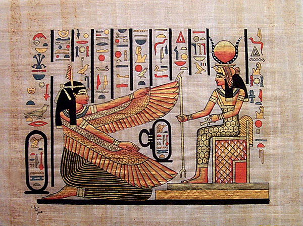 Maat and Hator 12x16 Papyrus Painting