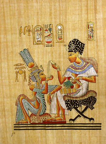 King Tutankhamon and His Wife 16x12 Papyrus Painting