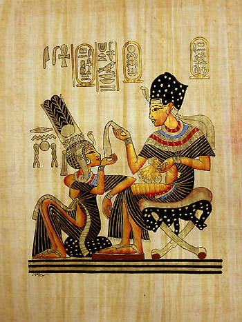 King Tutankhamon and His Wife 16x12 Papyrus Painting