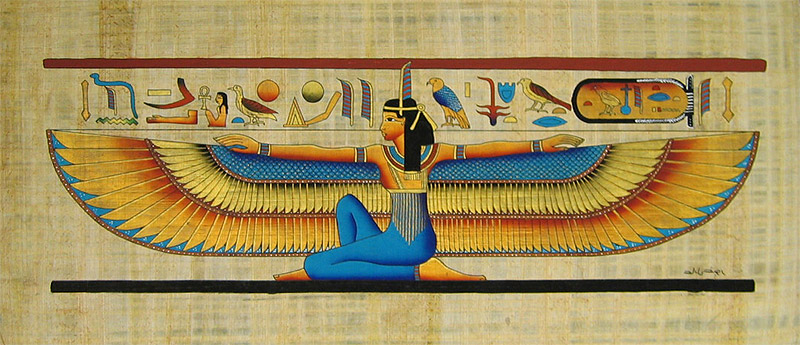 Winged Maat Large Papyrus Painting, 16x36