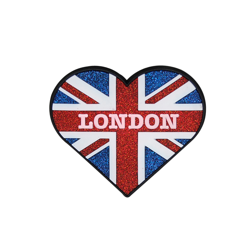 Union Jack London Glitter Heart Rubber Magnet