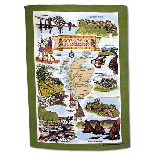 Scotland Scenes Tea Towel with Green Border Design