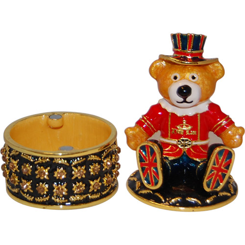 London Beefeater Bear Enamel Jeweled Trinket Box, photo-1