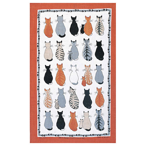 Cats in Waiting - Linen Tea Towel