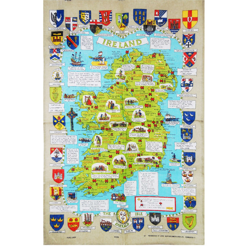 Historical Map of Ireland - Linen Tea Towel