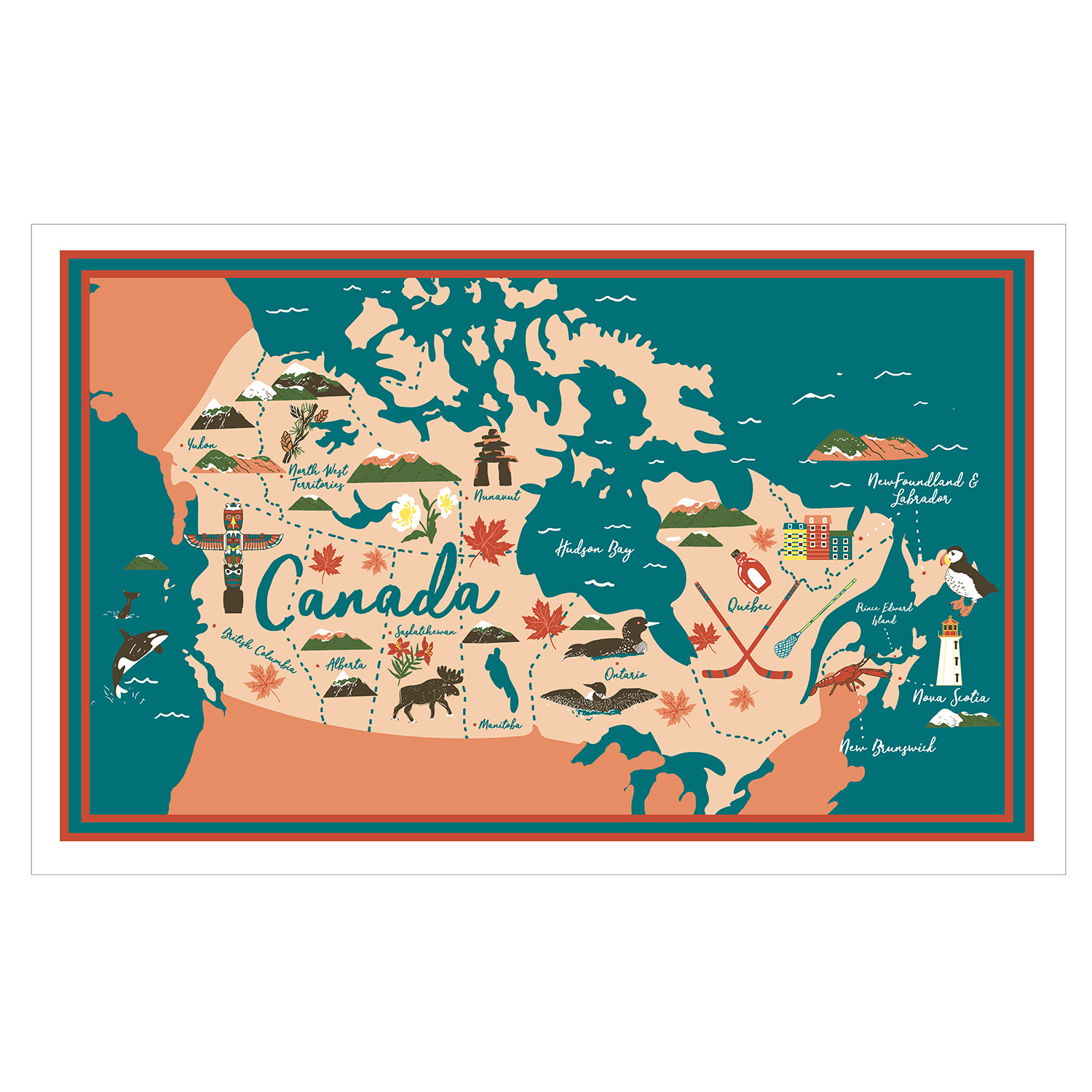 Canadian Map Cotton Tea Towel with White Border | Ulster Weavers