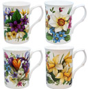 Spring Garden Floral Mugs – Set of 4, Fine Bone China