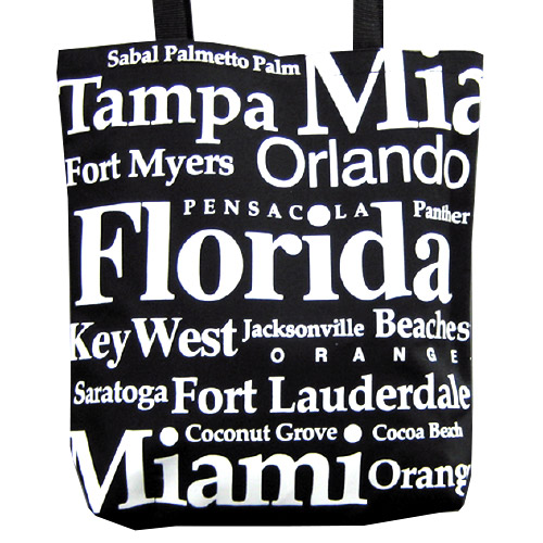 Florida Souvenir Letter Canvas Tote Bag - Black, 14.5H