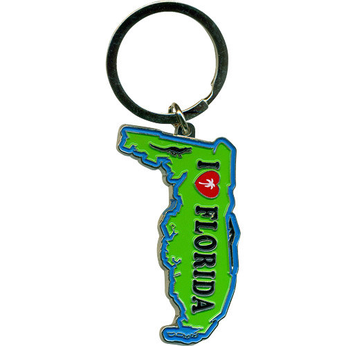 Florida State Map Metal Key Chain - Green