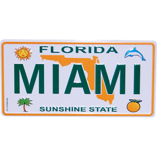 Miami Mini License Plate Magnet, Metal