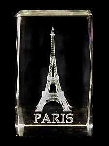 3D Laser-Etched Crystal - Eiffel Tower with PARIS, Small