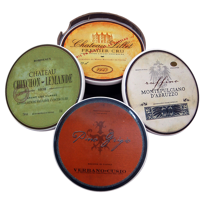 European Wine Label Coasters - Set Of Four Designs