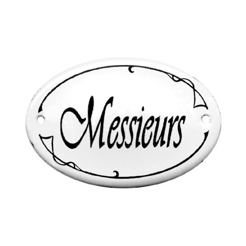 French Enamel Sign, Messieurs, 2-7/8 x 1-7/8