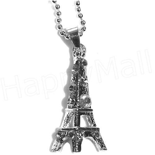 Eiffel Tower Necklace - Silver with Clear Rhinestones