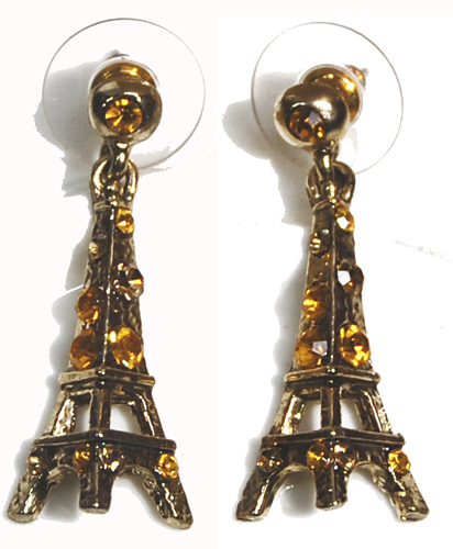 Eiffel Tower Earrings - Gold with Gold Rhinestones