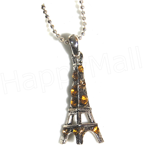 Eiffel Tower Necklace - Silver with Gold Rhinestones