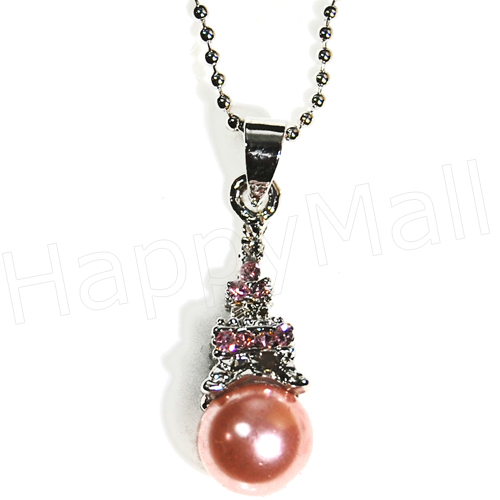 Eiffel Tower Necklace - Silver with Pink Pearl