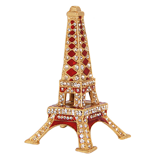 Enamel Jeweled Eiffel Tower Miniature with Rhinestones, 4H