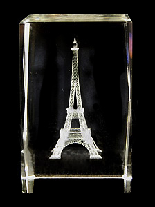 3D Laser-Etched Crystal - Eiffel Tower, Small