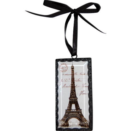 Paris Eiffel Tower Glass Ornament with Metal Frame 4"L