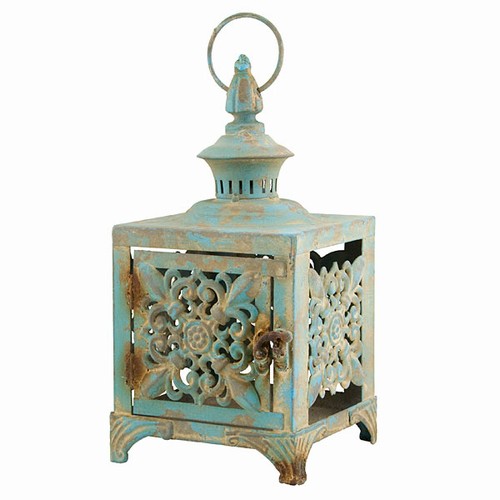 French Vintage Style Fleur De Lis Lantern, 11.75H