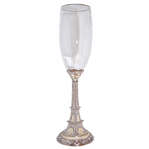 Enamel Jeweled Eiffel Tower Champagne Glass, 9.5H
