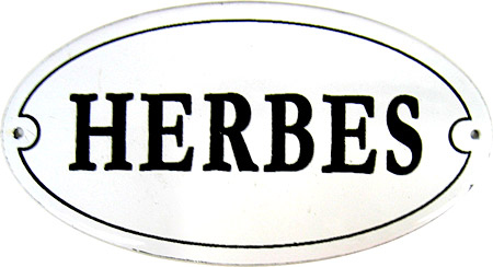 French Enamel Sign, Herbes (Herbs), 6-1/4 x 3-1/4