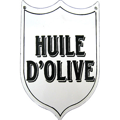 French Enamel Sign, Huile DOlive (Olive Oil), 4x6