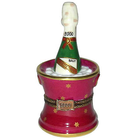 French Limoges Box, Champagne in Red Ice Bucket