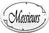 French Enamel Sign, Messieurs, 2-7/8 x 1-7/8