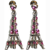 Eiffel Tower Earrings - Silver with Pink Rhinestones